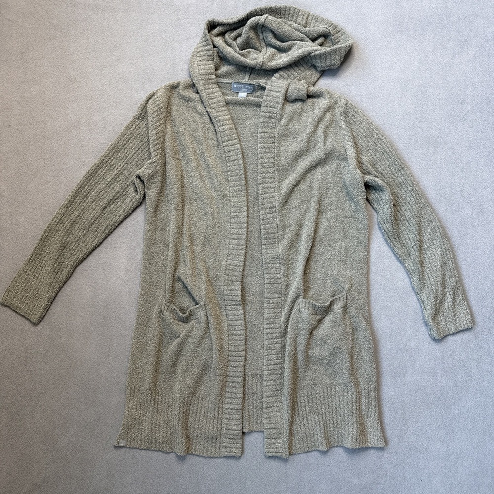 Barefoot Dreams Cardigan Womens Sage Medium CozyChic Lite Hooded Open‎ Pockets